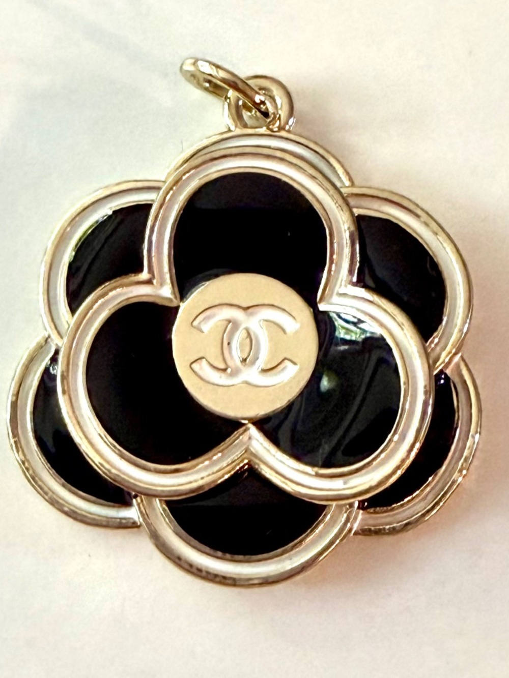 Chanel CC Black Camellia Flower Zipper Pull Charm